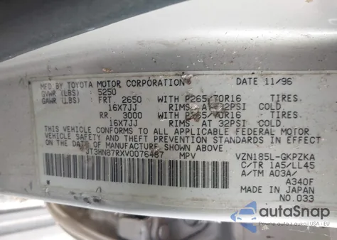 1997 Toyota 4Runner Sr5 V6 Limited z USA, uszkodzony, nr VIN JT3HN87RXV0076487